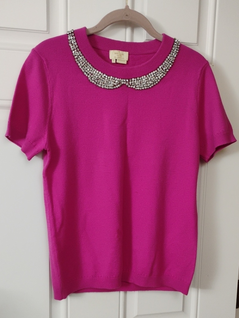 kate spade Jeweled-Collar Short Sleeve Sweater in Bright Fuchsia